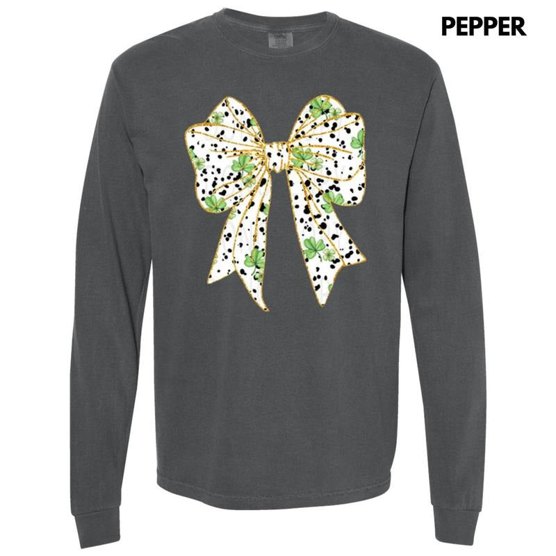 Shamrock Black Dot Bow Long Sleeve Comfort Colors T-Shirt