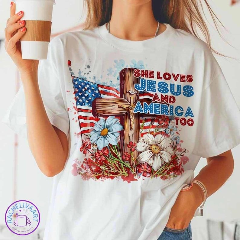 She Loves Jesus And America , 4th Of July , Jesus , Retro American ,Fourth Of July, American FreeDom 1776 , Patriotic
