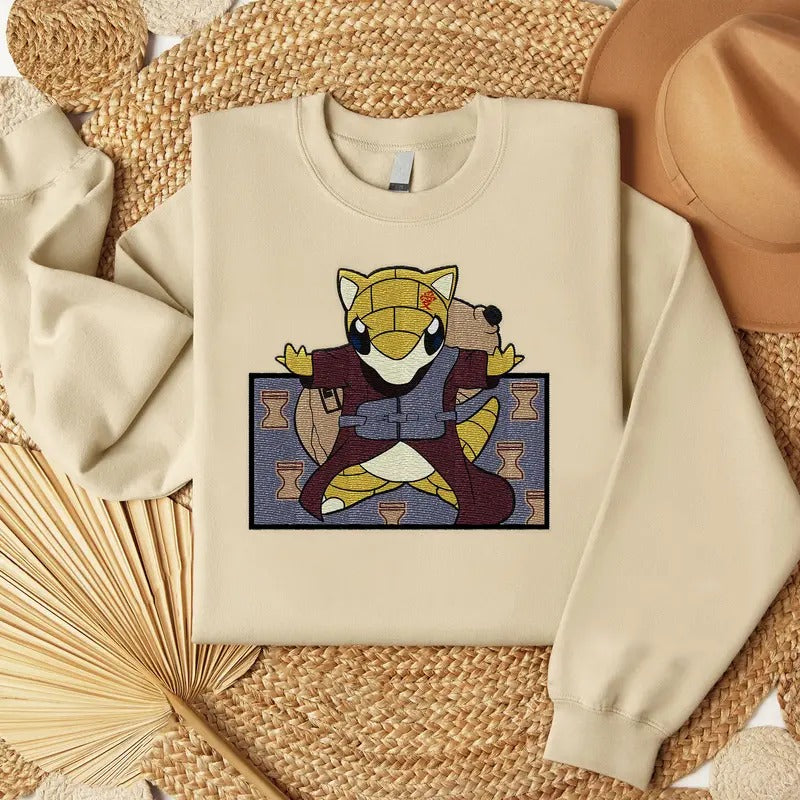 Shinobi Sandshrew Gaara Embroidered Shirt, Anime Embroidered Sweatshirt, Manga Shirt, Gift For Fan