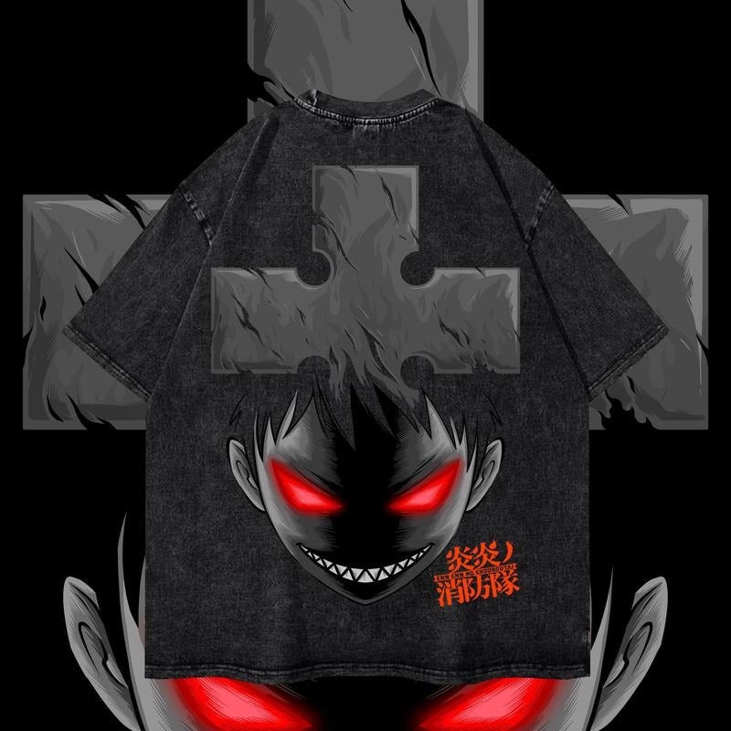 Shinra Dyenomite Mineral Wash Shirt, Fire Force Shirt, Heavy Oversized Anime T-Shirt, Streetwear & Gym Style, Classic Cotton