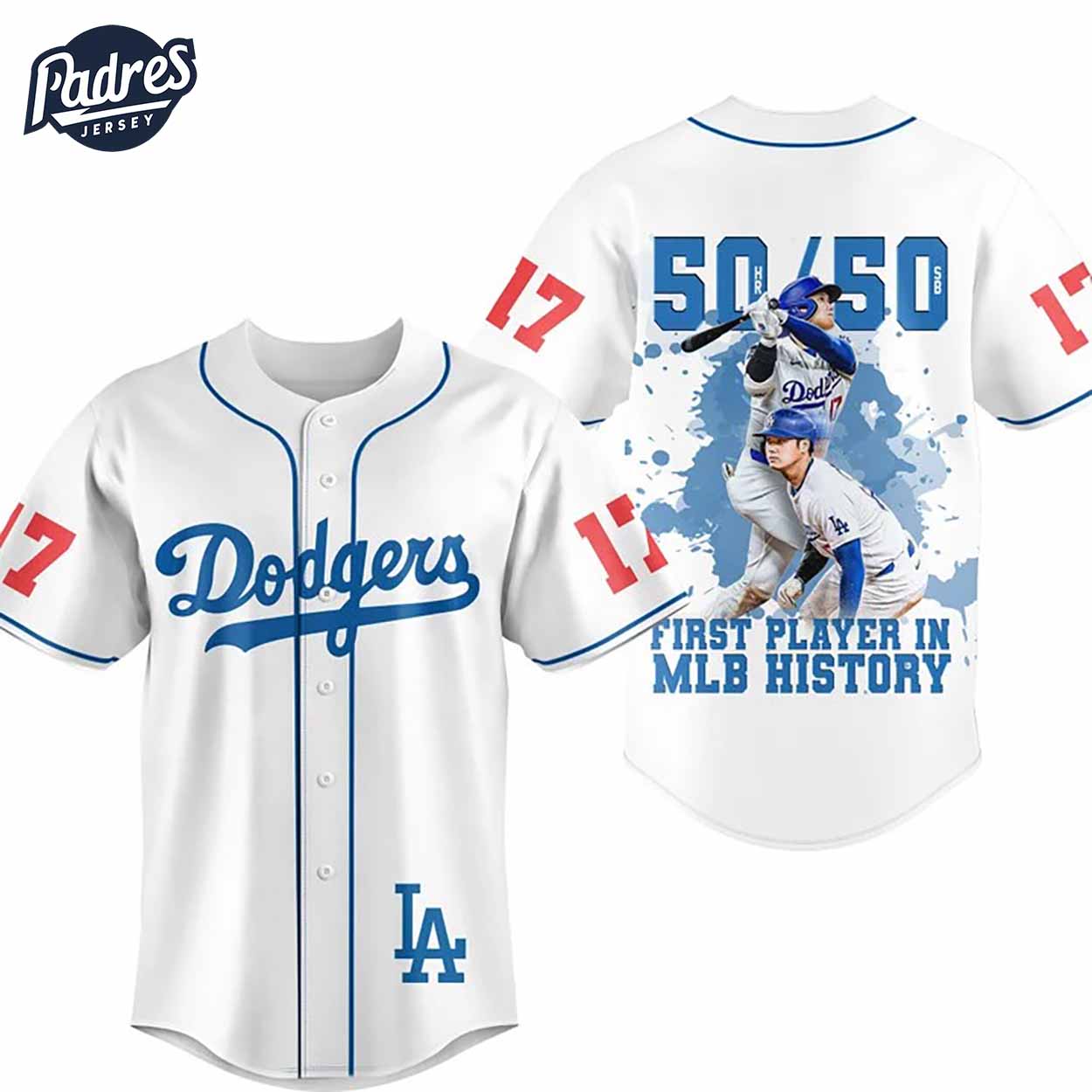 Shohei Ohtani Becomes First 50 50 Player in MLB History Los Angeles Dodgers Baseball Jersey - Padres Jersey Oasis: Elevate Your Baseball Style Game