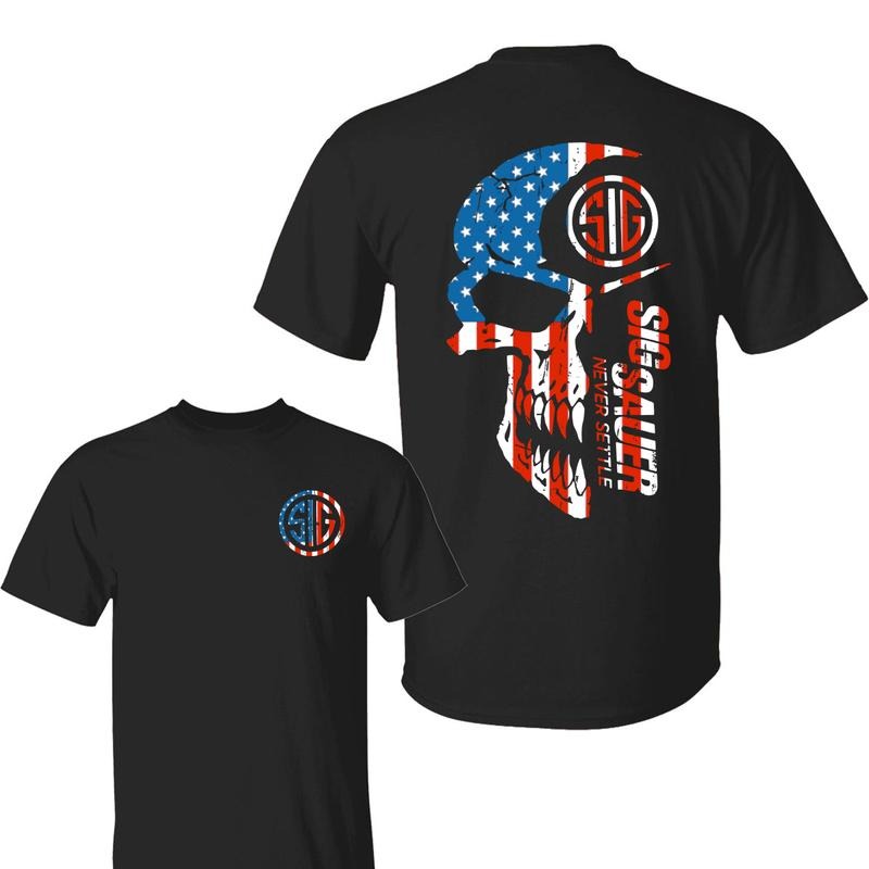 Sig Sauer American Flag 2 Sided T-Shirt, Unisex Short Sleeve Casual 100% Cotton, Top Menswear, Tactical Gear, Gun Lover
