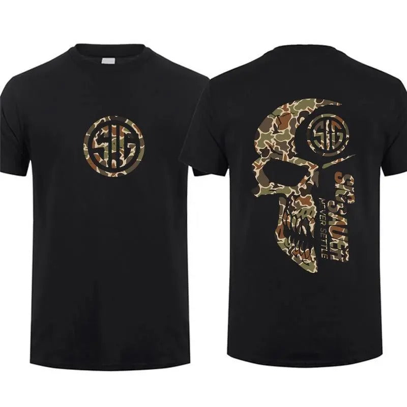Sig Sauer With Duck Camo 2 Sided T-shirt - Sig Sauer Fan Gift Gun Lover Tactical Gear Nature Hunting Enthusiast Outfit Gift For Men Cotton