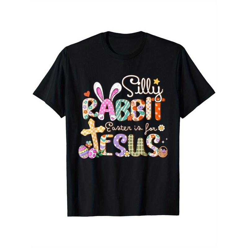 Silly Rabbit Easter Is For Jesus Cute Bunny Christian Faith T-Shirt, 100% Cotton Easter shirt for Men Dad, 220g Weight Happy Easter Day T-shirt, Easter Shirts, Casual Short Sleeve Crew Neck T-shirt,Easter Day made in usa