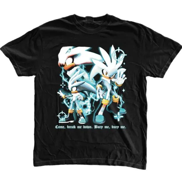 Silver the Hedgehog Bury Me T-Shirt, Sonic Adventure Shirt, Unisex Vintage Graphic Tees Gothic Grunge Y2k Emo Scene Amity Affliction Style Clothes Men Women Streetwear