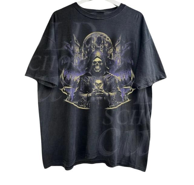 Skeleton Dark Art Vintage 90s Graphic Shirt, Skeleton Y2k Goth Retro Tee, 2000s Emo Clothes, Nostalgia Castle Streetwear Skull Tee Menswear Top T-shirt