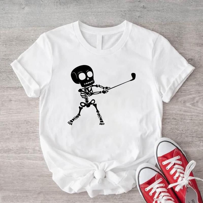 Skeleton Golf Shirt, Golf Lover T-shirt, Skeleton Player Tee, Matching Golf Fan T-shirt, Gift Sport Tee For Dad, Spooky Golfer Shirt.