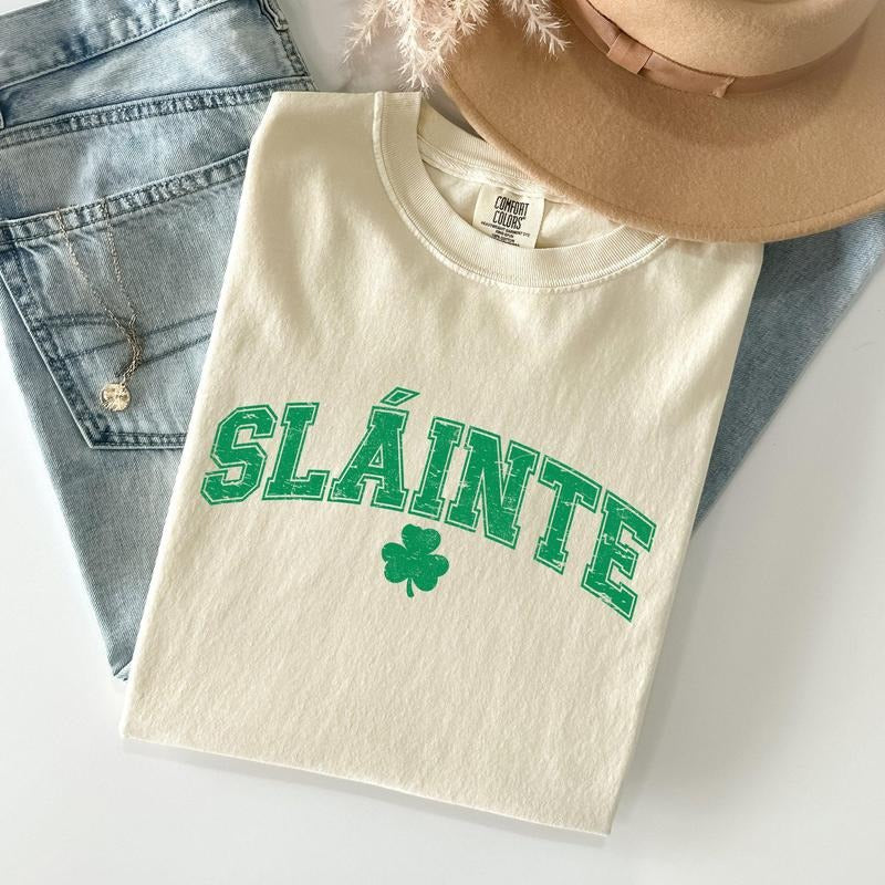 Slainte, Gaelic, Health, Luck, Collegiate, St Patrick's Day Comfort Colors Tshirt, Women's Crew Neck, Crewneck