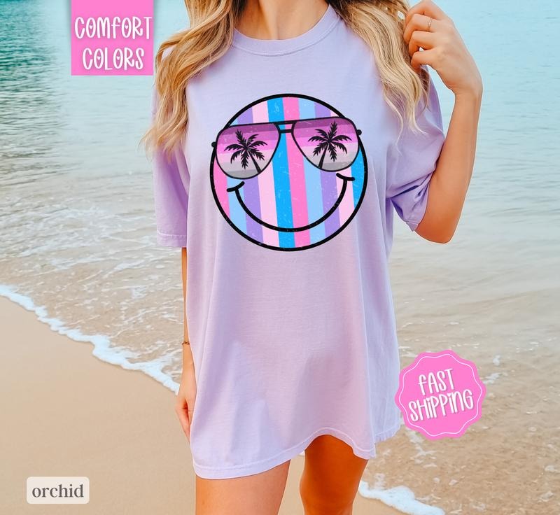 Smile Beach Shirt Comfort Colors, Cute Summer Shirt, Oversized Beach Tee, Swimsuit Cover Up Tee