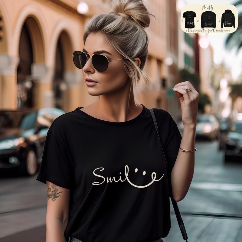 Smile Shirt Positive Vibes Sweatshirt Positivity Quote T-shirt Smile Hoodie Graphic Tee For Woman T-shirts With Inspirational Sayings TK43GN