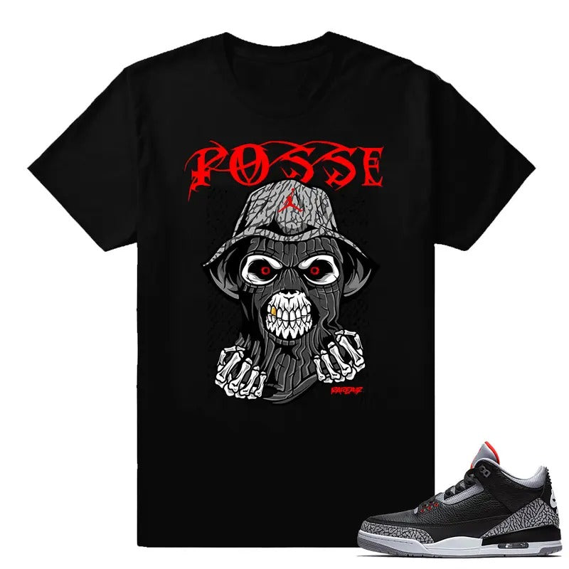 Sneaker T Shirts Jordan 3 Black Cement Sneaker tees Posse Casual Classic