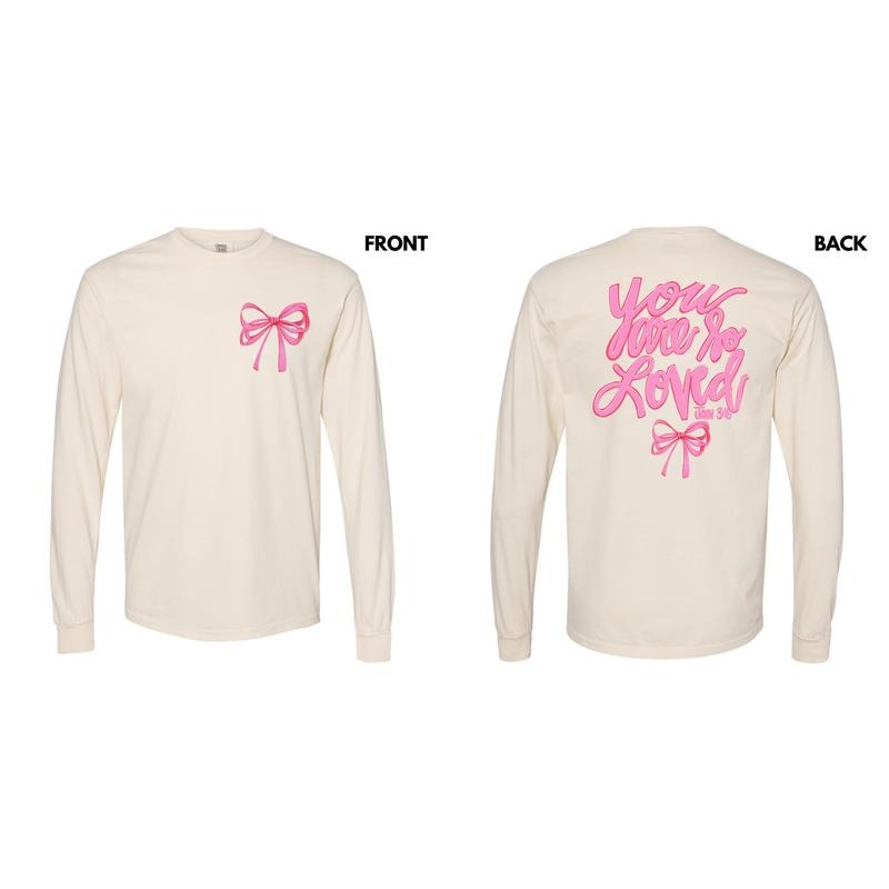 So Loved Pink Ribbon Long Sleeve Comfort Colors T-Shirt 'NLB'