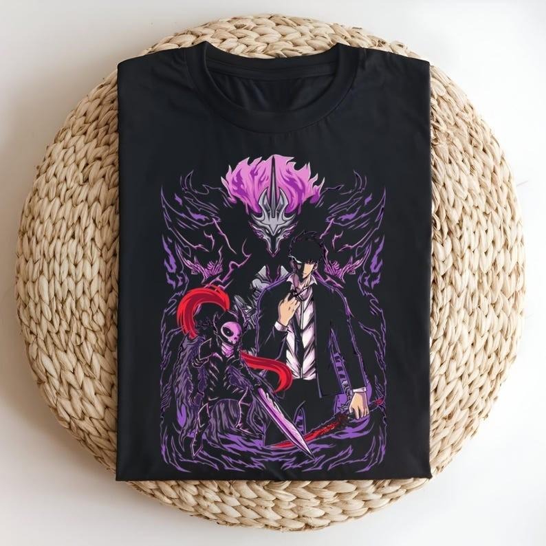 Solo Leveling T-Shirt - Shadow Monarch Jinwoo Sung Tee - Igris Fanart Manhwa Shirt - Dark Fantasy Anime Merch - Otaku
