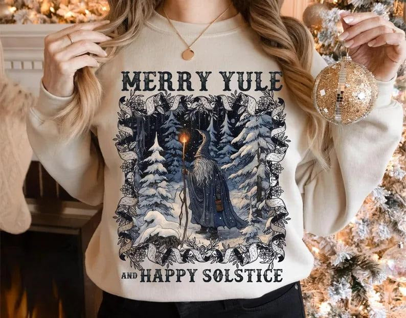 Solstice Christmas Sweatshirt Merry Yule & Happy Solstice Winter Solstice Sweatshirt, Pagan Christmas Shirt, Winter Solstice Gift