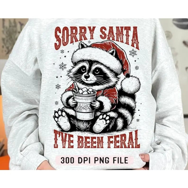 Sorry Santa I've Been Feral Shirt, Christmas Raccoon Sweatshirt, Funny Christmas Hoodie Tee, Retro Holiday Raccoon