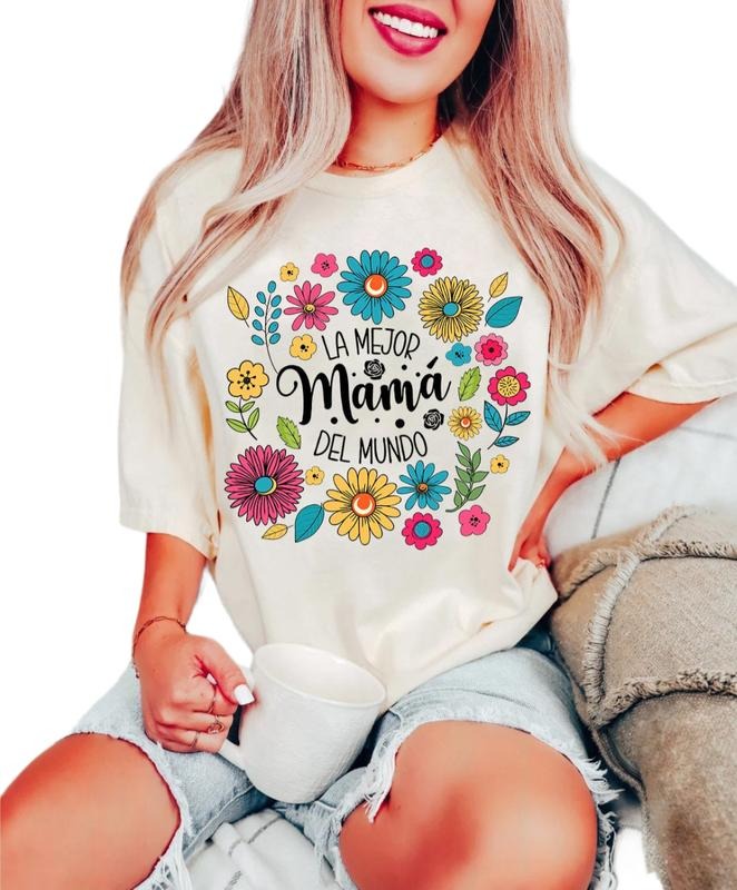 Spanish Mothers Day Shirt, Retro Madre Tee, Floral Mama Tshirt, Women Mothers Day Gift, Mama Flower Tee, Regular Fit Short Sleeve Tee, mom life Crewneck Top