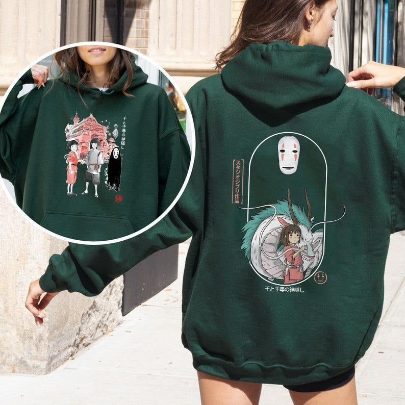 Spirited Away 2 Sided Hoodie, Ghibli Studio Sweatshirt, Spirited Away Shirt, Ghibli No Face Shirt, Kaonashi, Chihiro, Haku, Foreman, Anime Sweatshirt, Hayao Miyazaki Shirt