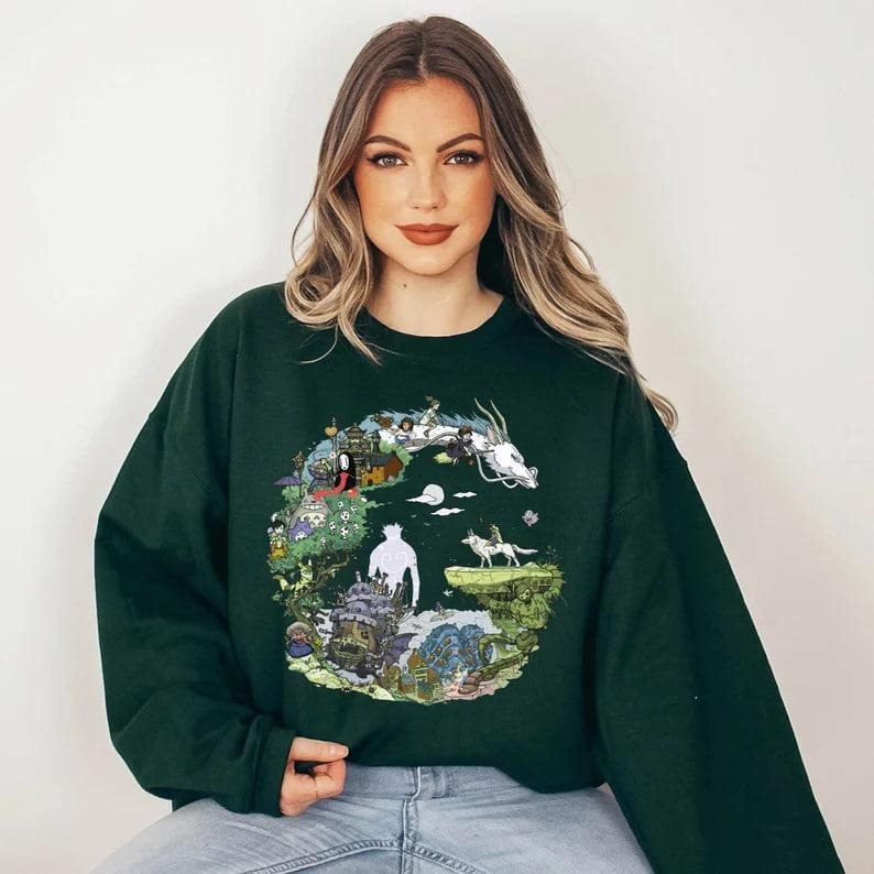 Spirited Away Studio Ghibli Sweatshirt, Anime Spirit Graphic Sweatshirt, Ghibli Totoro No Face Sweatshirt, Howl's Moving Castle Sweatshirt