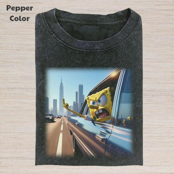 SpongeBob SquarePants Vintage Graphic Tee, SpongeBob Middle Finger T-Shirt, Movies Tee, Unisex Meme Cringe Funny Dumb Shirt, Menswear Womenswear Streetwear