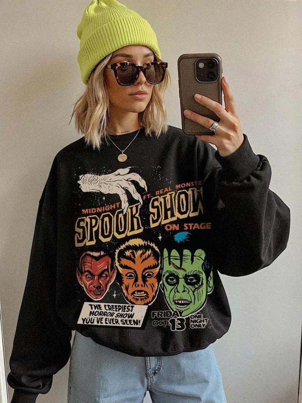 Spook Show Sweatshirt 90s Grunge Vintage Halloween Crewneck Cult Classic Horror Fright Night Monster Mash Hoodie Frankenstein Shirt