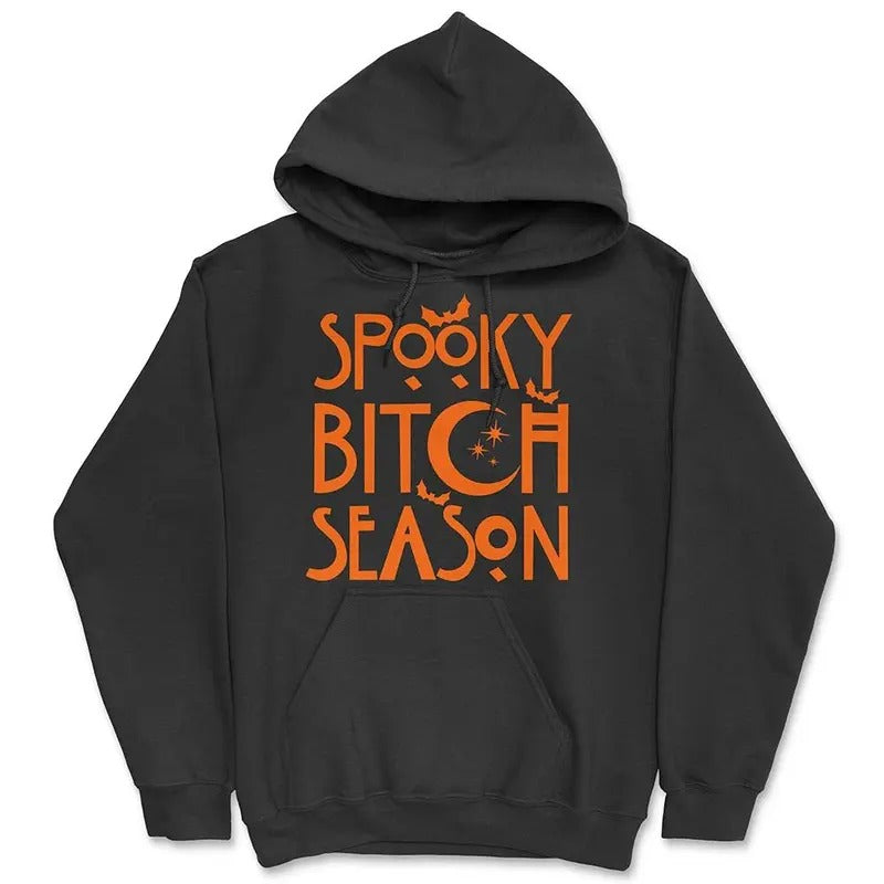 Spooky Bitch Season Hoodie - Halloween Themed - Women's Pullover Hoodie - Long Sleeve - Casual Comfort Cotton Womenswear Breathable