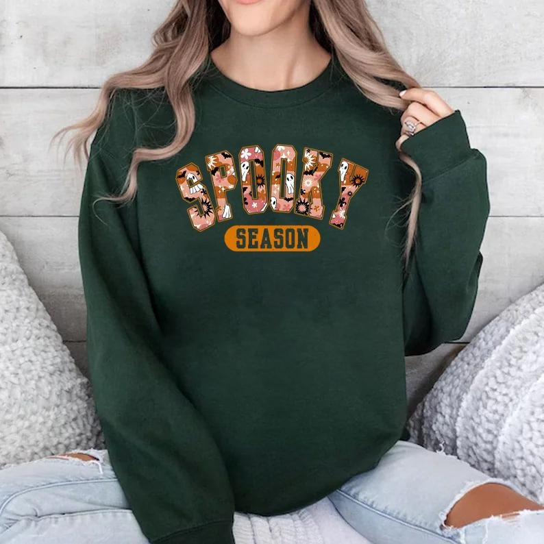 Spooky Season Sweatshirt, Halloween Sweatshirt For Women, Ghost Shirt, Halloween Gift, Fall Crewneck Sweater, Halloween Party Shirt, Gift For Halloween, Retro Fall Women Sweater