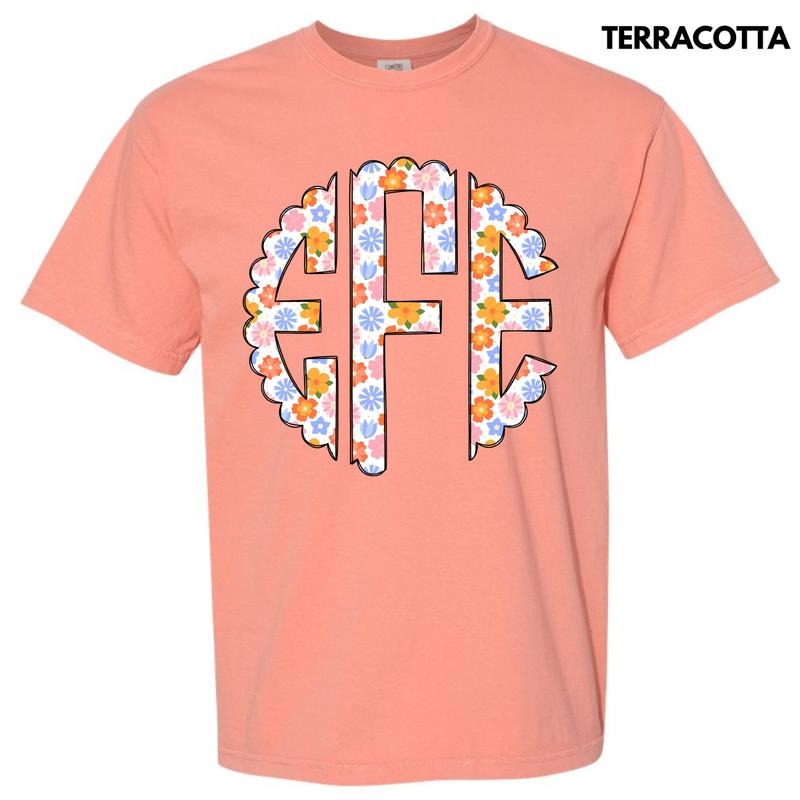 Spring Flowers Monogram Comfort Colors T-Shirt 'NLB'