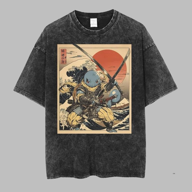 Squirtle Vintage Tee, Pokemon Graphic Tee, Squirtle Samurai T-Shirt, Anime Shirt, Gift For Pokemon Fans, Unisex Anime Gift For Menswear Womenswear Top