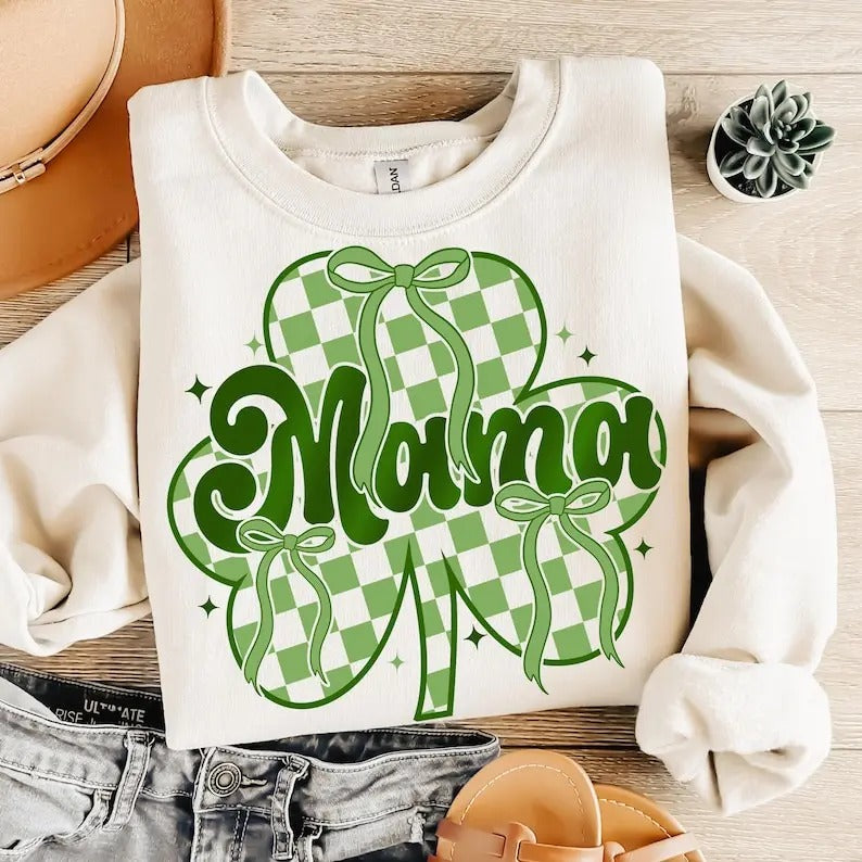 St Patricks Day Mama tshirt-sweatshirt-hoodie, Mama St Patricks tshirt, Patty's Day Mom St Patricks, Retro Mama shirt, Mama Varsity shamrock coquette hoodie