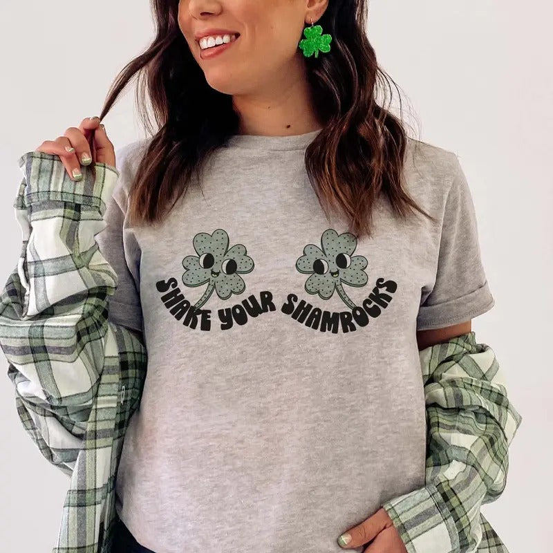 St. Patrick's Day Tees Shake Your Shamrocks T-shirt St Patricks Shake Your Shamrocks Tshirt Funny St. Patricks Day Tee Shamrock St. Pattys Day T-Shirt Clovers and Shamrock St. Pattys Tee Womens St. Pattys Day Tshirts Casual Comfort
