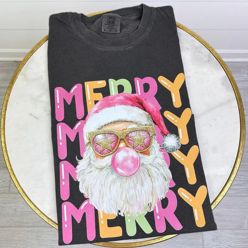 Stacked Merry Retro Santa Comfort Colors T-Shirt
