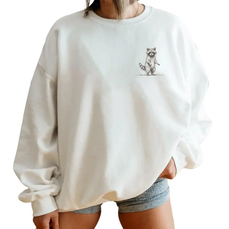 Standing Raccoon Unisex Sweatshirt, Cute animal T-shirt, Retro Cartoon Tee, Sketch Raccoons Sweater Clothing Comfort Cotton Crewneck Fashion