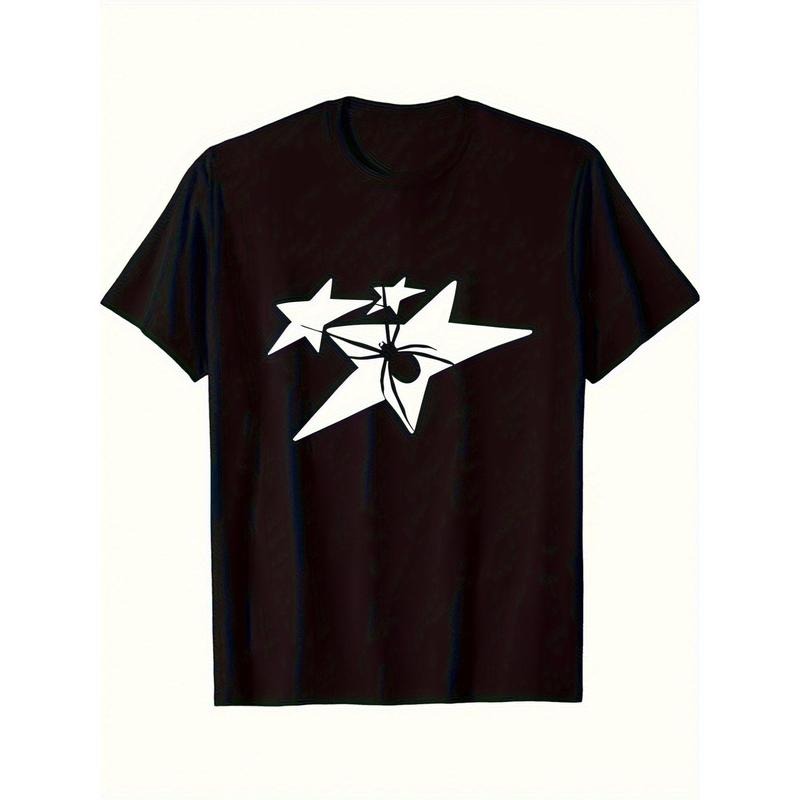 Star print T-shirt, men's casual style, summer and autumn micro-elastic round neck, new trend American personality design 100% cotton T-shirt Made in USA