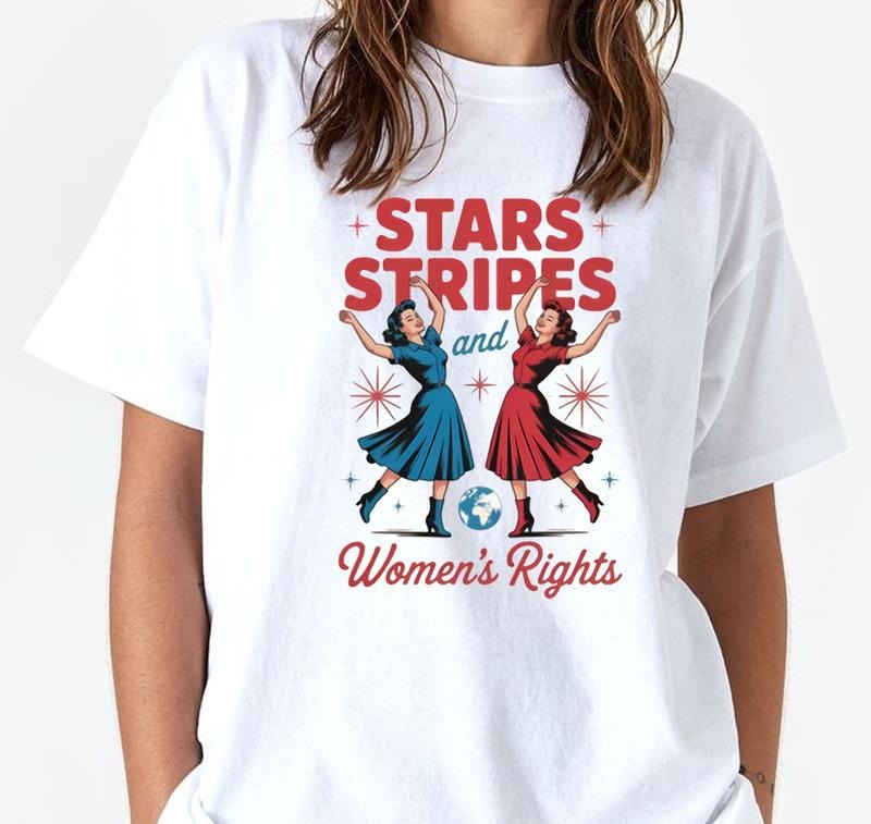 Stars Stripes And Women's Rights Shirt T-Shirt Soft Cotton Retro Graphic Trendy Fit Retro 90s Vintage
