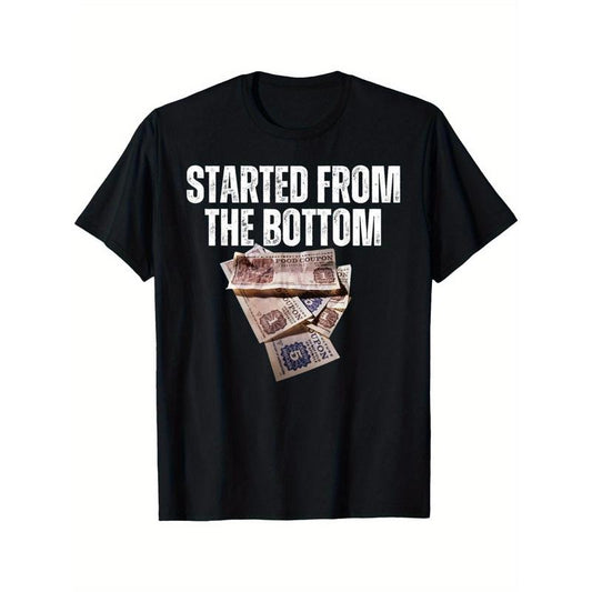 "Started From the Bottom Food Stamp Coupon T-Shirt for Men" - Black Cotton Tee, Perfect for Vacation Trips and Humor Lovers made in usa
