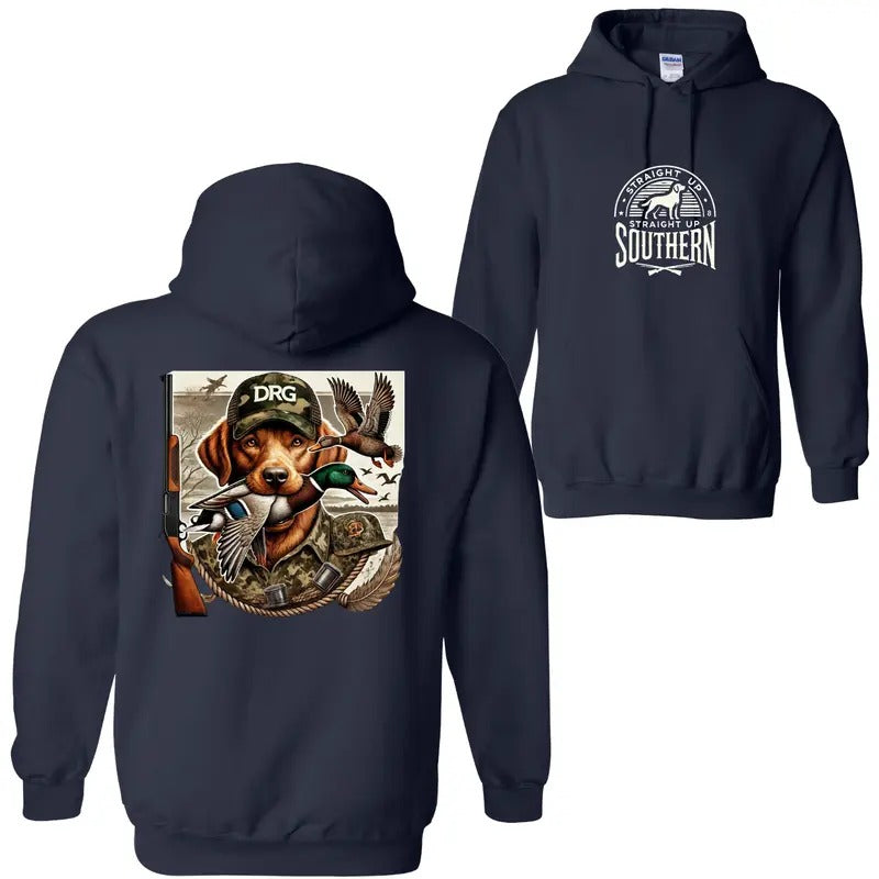 Straight Up Southern Duck Hunting Hoodie - DRG Hunting Dog Graphic for Outdoor Enthusiasts, Cozy and Stylish Sweatshirt for Adventure and Comfort