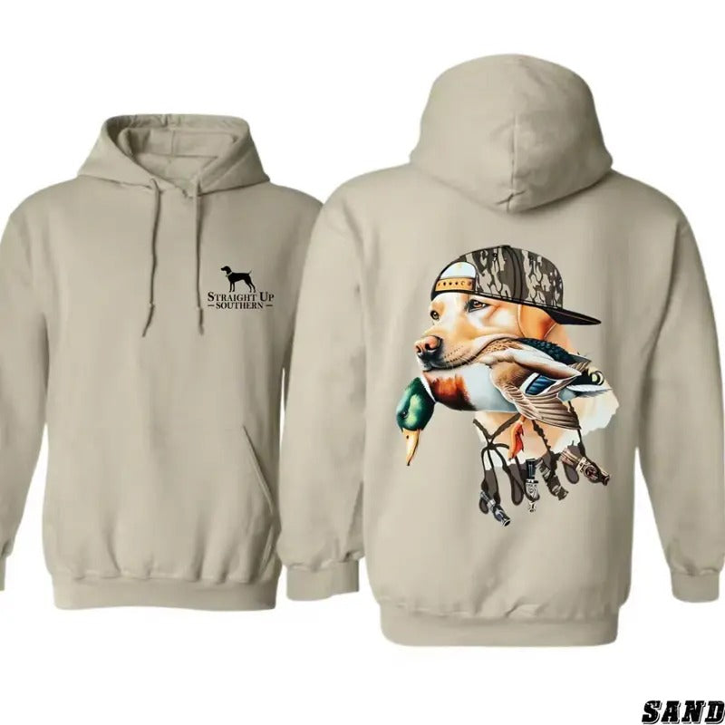 Straight Up Southern Hoodie - Bold Hunting Dog & Duck Graphic Hoodie, Perfect for Outdoor Enthusiasts & Waterfowl Hunters, Unisex Hoodie for Adventure, Trendy Hoodie
