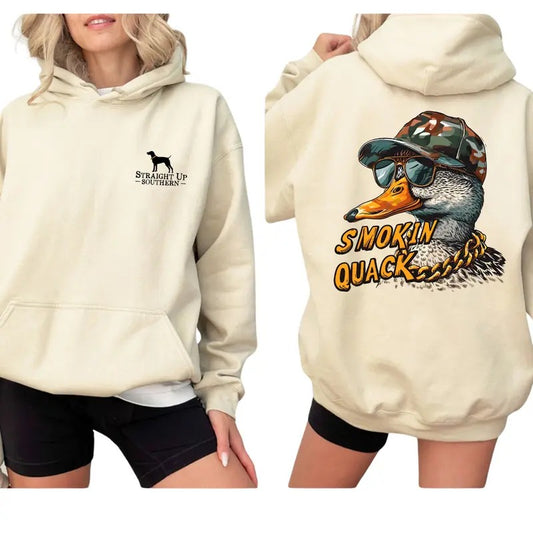 Straight Up Southern T-shirt Sweatshirt Hoodie , Fun and Quirky , Smokin Quack Hoodie , Fun And Bold Duck Graphic Design , Cozy Unisex Hoodie , Perfect For Outdoor Enthusiasts And Southern Style Lovers