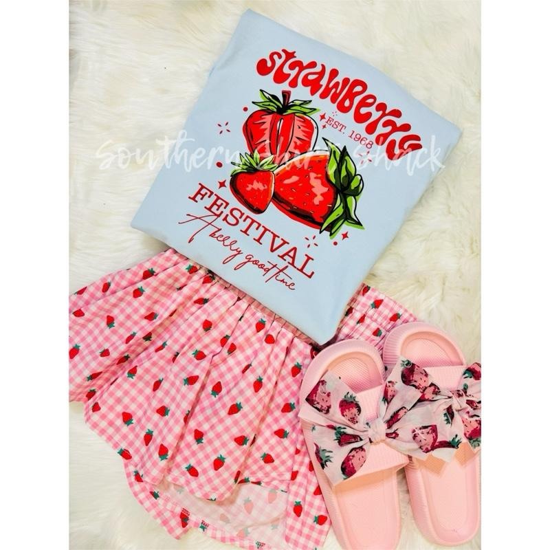 Strawberry Festival Graphic Tee | Light Blue comfort colors t shirt | Strawberry Girly Graphic Tee