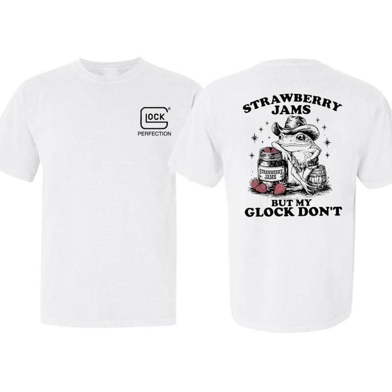 Strawberry Jams But My Glock Don't Frog T-Shirt - Sweatshirt - Hoodie, Drinking Graphic Tee,Tactical Apparel Bold Logo Design Comfortable Full Colour Perfect for Fans Classic American Style, Men's Graphic Tees