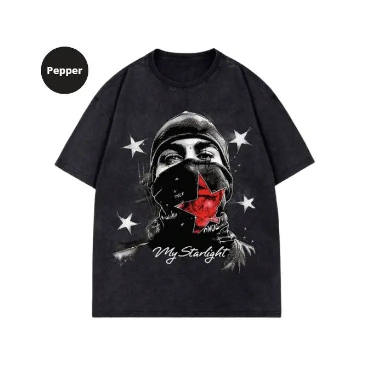 Street Life Men's Retro Street Style Figure Print Washed Short Sleeve T-Shirt, Sweatshirt, Hoodie Size S- 3XL,Gift For Women Top Womenswear Underwear