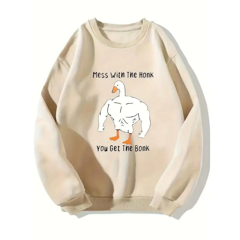 Strong Goose Print Casual Sweatshirt, Pullover Loose Crew Neck Sweatshirt, Women's Sweatshirts Hoodie and Sweater; T-shirt Cotton Womenswear Light Polyester Solid Tops