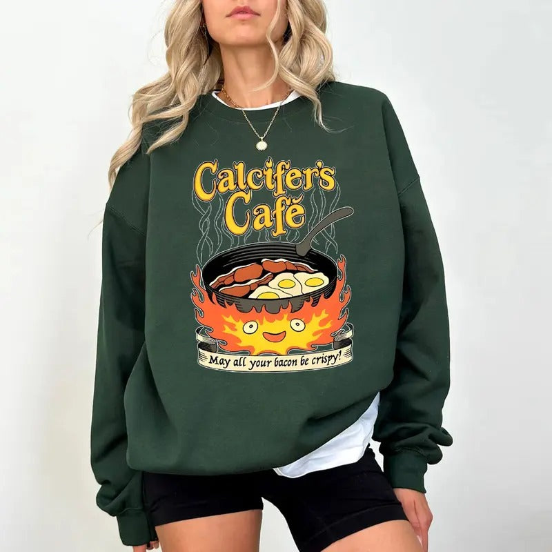 Studio Ghibli Calcifer Sweatshirt T-Shirt, May All Your Bacon Burn, A heart's A Heavy Burden, Ghibli Studio Shirt, Howls Moving Castle Shirt, Calcifer Sweatshirt, Ghibli Calcifer Shirt, Hayao Miyazaki, Anime Lover, Calcifer Cafe Shirt, Spirited Away
