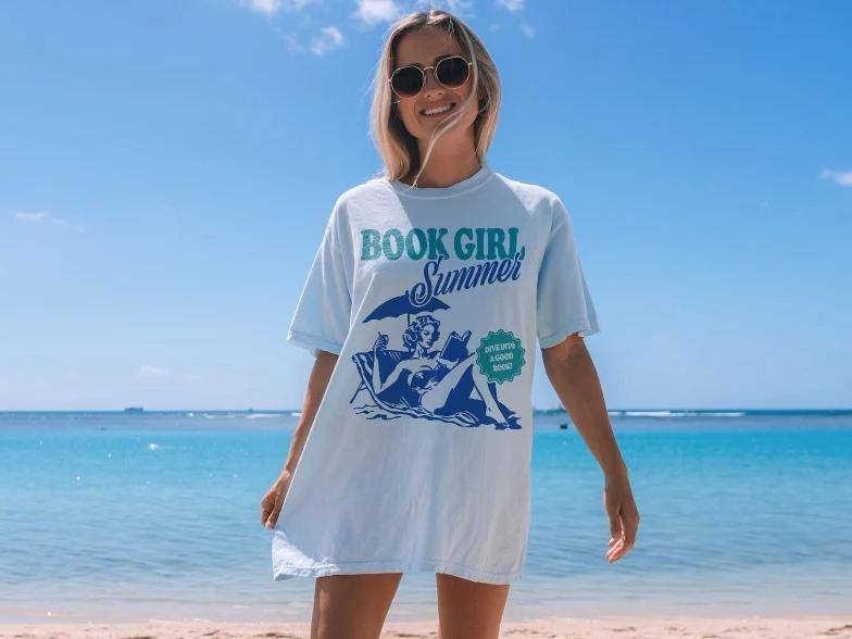 Summer Book Girl Shirt, Beach Reader Vacation Tee, Funny Bookish Beach Tee, Romance Coconut Girl Shirt, Gift for her, Trending Shirt