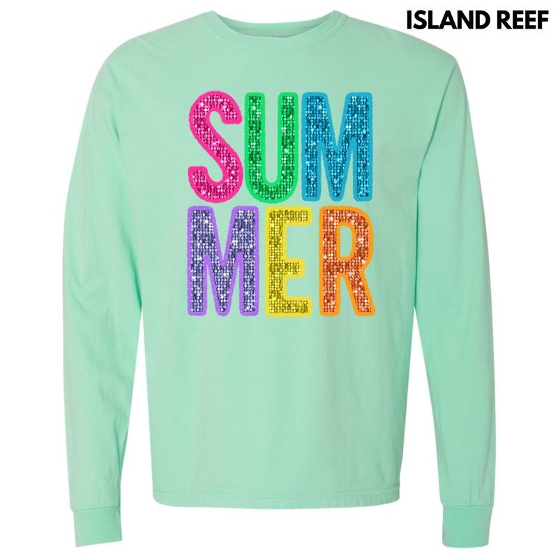 Summer Faux Sequin Long Sleeve Comfort Colors T-Shirt 'NLB'