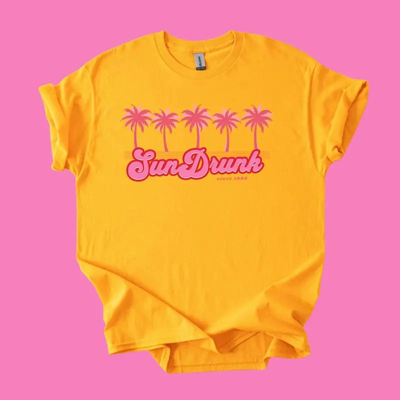 Summer Graphic Tee, Casual Women's Round Neck Tee, Trendy Summer Sun Tees, Funny Summer Tee, Retro Summer Relaxation Tee