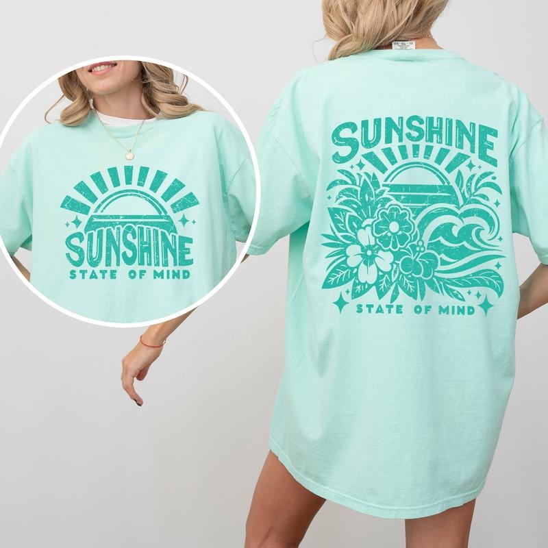Sunshine State of Mind, Retro, Front and Back, Retro Beach, Summer, Comfort Colors T-Shirt, Women's Comfort Colors Tee