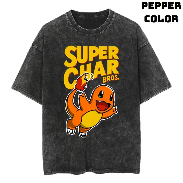 Super Char Bros Vintage Graphic Tees, Charmander T-Shirt, Pokemon Shirts, Masters 2025 Merch, Vacation Outfits, Unisex Anime Manga Shirt Top Gifts Men Women Streetwear