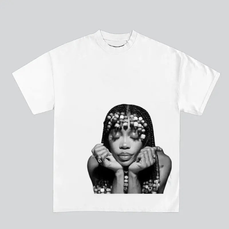 Super Star The Queen of RB Sisza Kityy Big Face Rap Tee Shirt Retro Top Streetwear