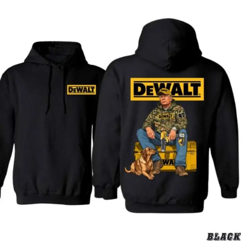 Vintage Dewalt Trump 2 Sides T-Shirt/Hoodie/Sweatshirt, Celebrating Pride & Spirit Trendy Hoodie, Long Sleeve Casual Hoodie Graphic Tee Womenswear
